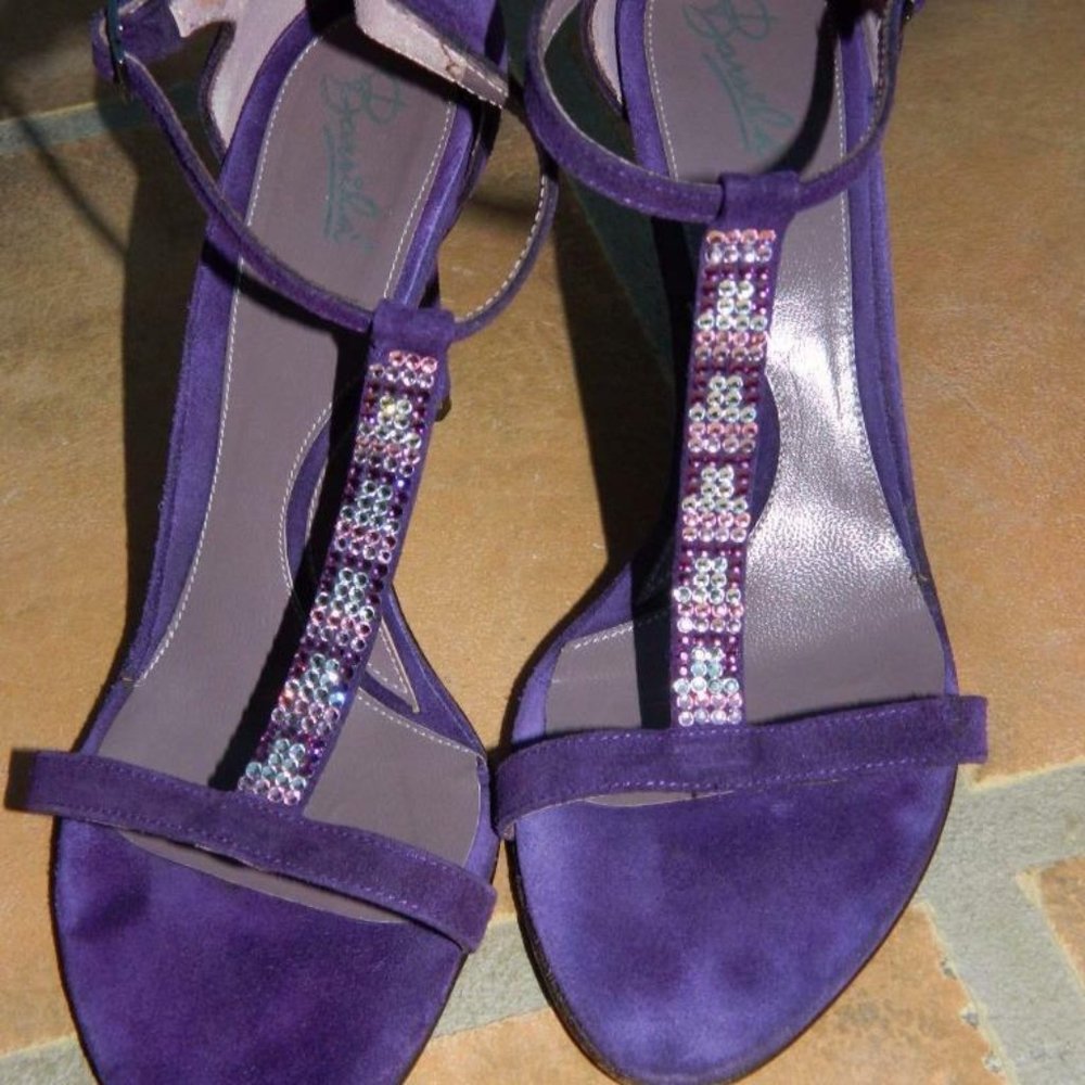 Brasila's Purple Suede Strappy Stilettos w/Rhinestone Details Italy, 36 1/2 EUC - Picture 8 of 12